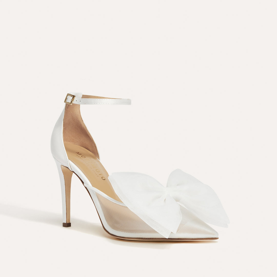 Alma White Mesh Pump White Tulle Bows Meggan Morimoto