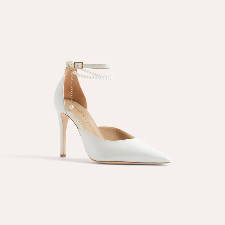 ALMA PEARLISED WHITE PUMP PEARL ANKLETS 90