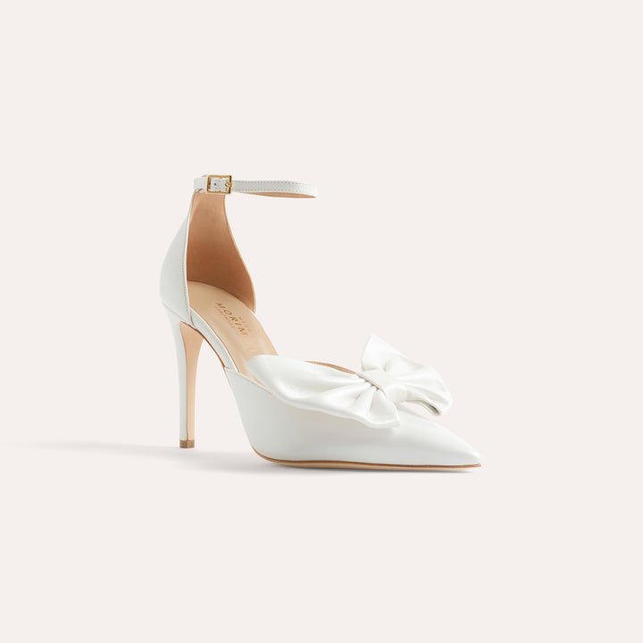 ALMA PEARLISED WHITE PUMP BUTTERFLY BOW 90