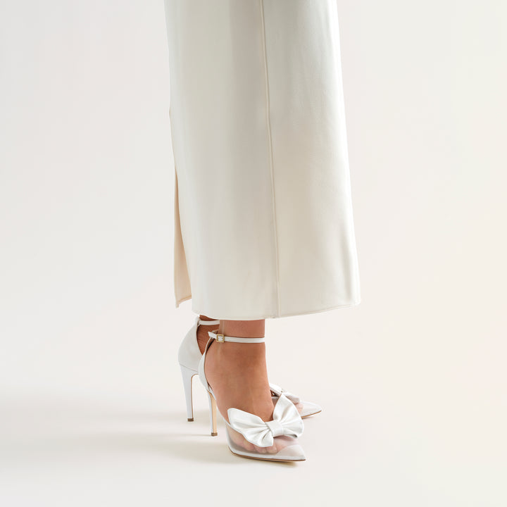 ALMA WHITE MESH PUMP BUTTERFLY BOWS 90