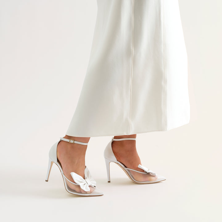 ALMA WHITE MESH PUMP BUTTERFLY BOWS 90