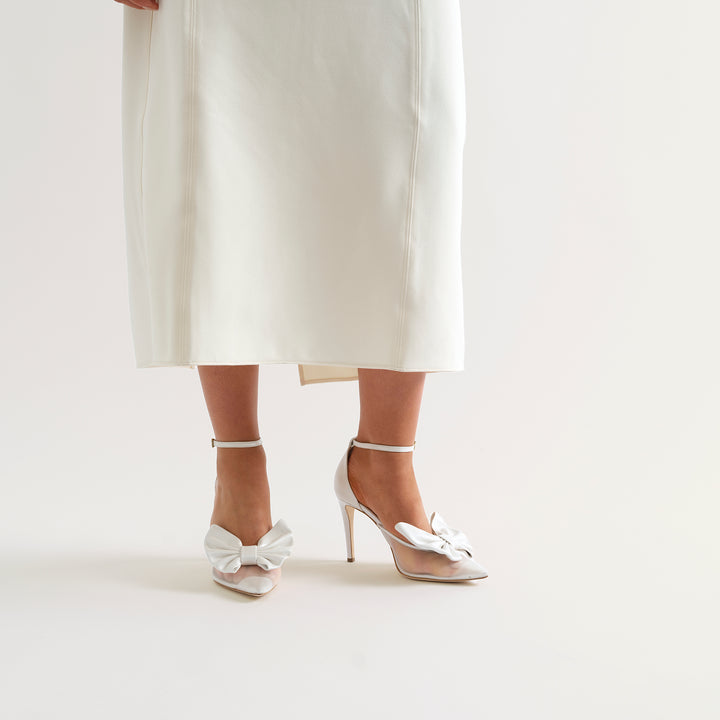 ALMA WHITE MESH PUMP BUTTERFLY BOWS 90