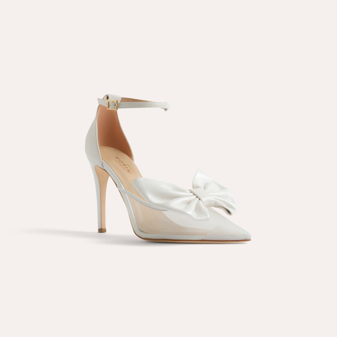 ALMA WHITE MESH PUMP BUTTERFLY BOWS 90