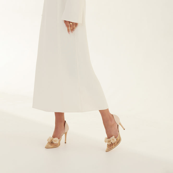 Bianca Beige Mesh Pump Beige Blossoms Meggan Morimoto