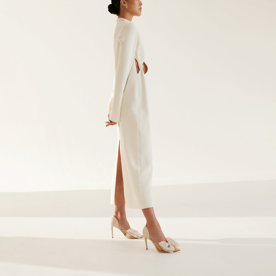 Bianca beige mush pump beige tulle bows Meggan Morimoto