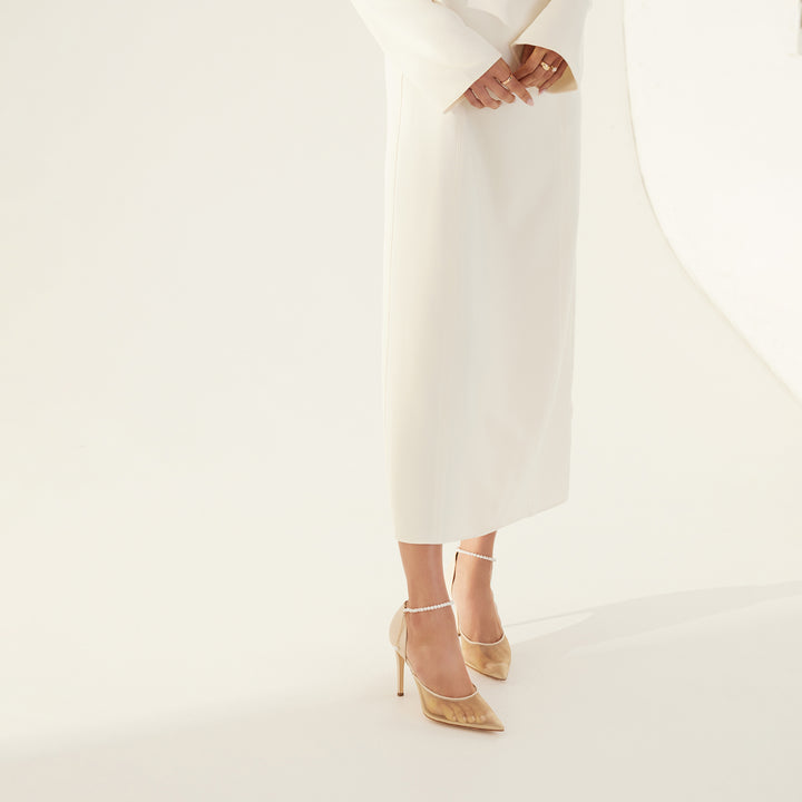 Bianca Beige Mesh Pump Pearl Anklets Meggan Morimoto