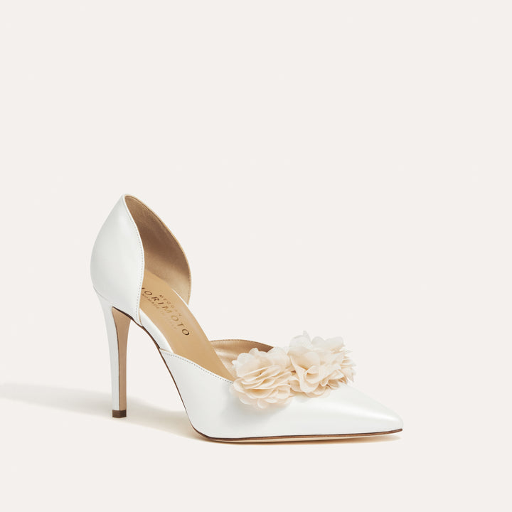 Bianca Pearlised White Leather Bridal Pump Beige Blossoms Meggan Morimoto