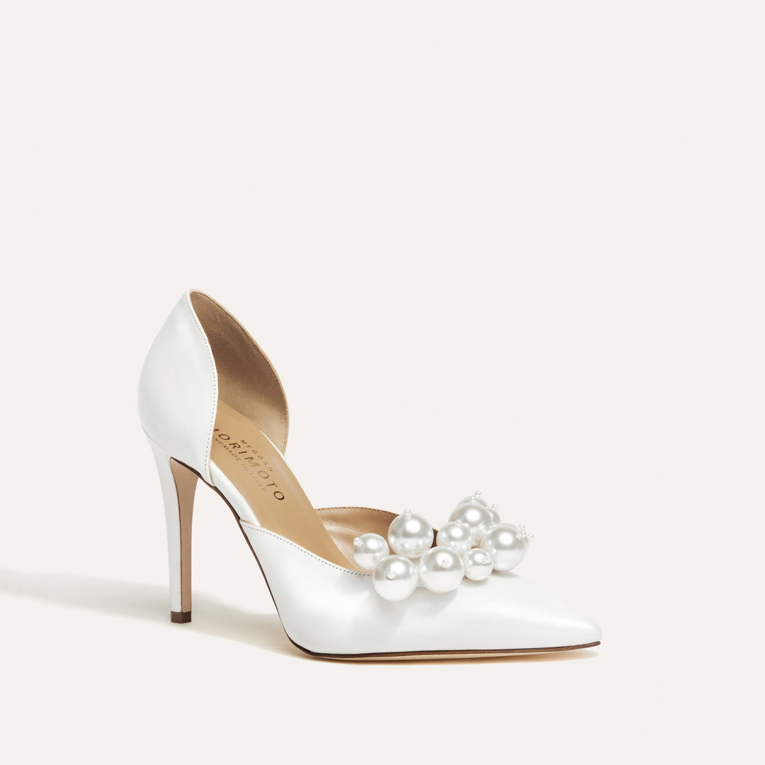 Bianca White Wedding Pumps Detachable Pearl Crescent Meggan Morimoto