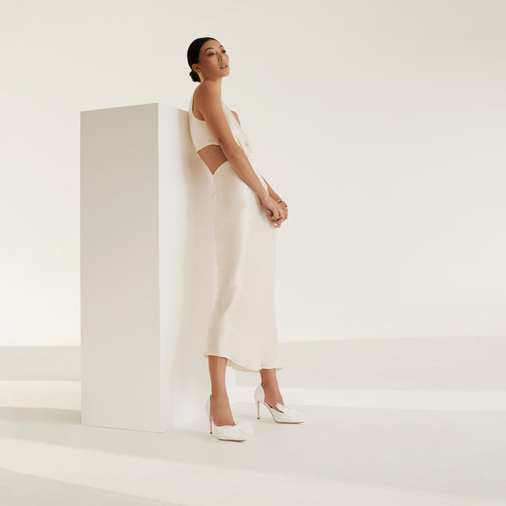 Bianca White Wedding Shoe Tulle Bow Meggan Morimoto