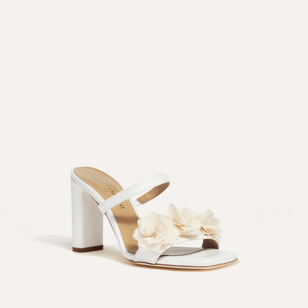 Martina Pearlised White Bridal Mule Beige Blossoms Meggan Morimoto