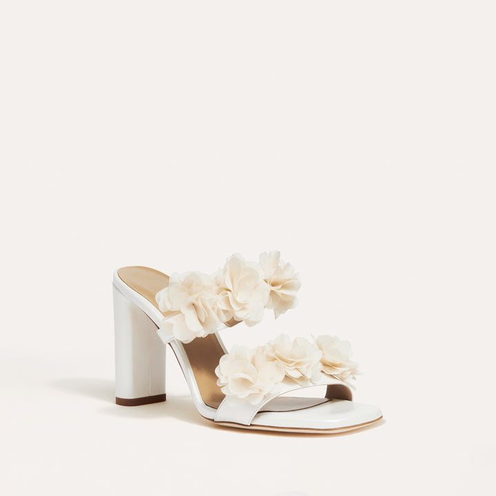 Martina Pearlised White Bridal Mule Beige Blossoms Meggan Morimoto