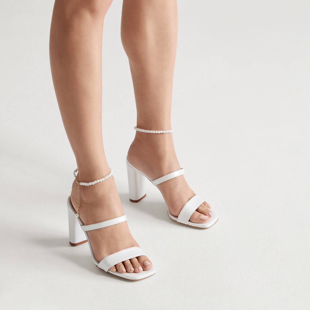 Martina Pearlised White Bridal Mule Detachable Pearl Anklets Meggan Morimoto made in Italy