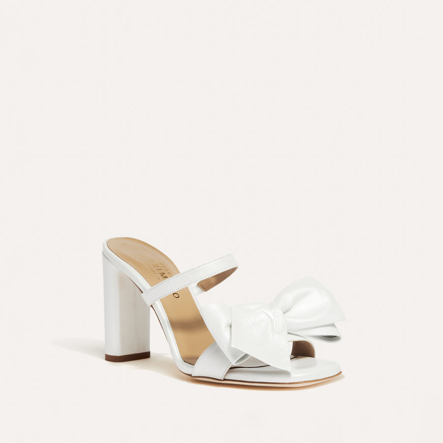 Martina Pearlised White Bridal Mule White Obi Bow Shoe Designer Meggan Morimoto