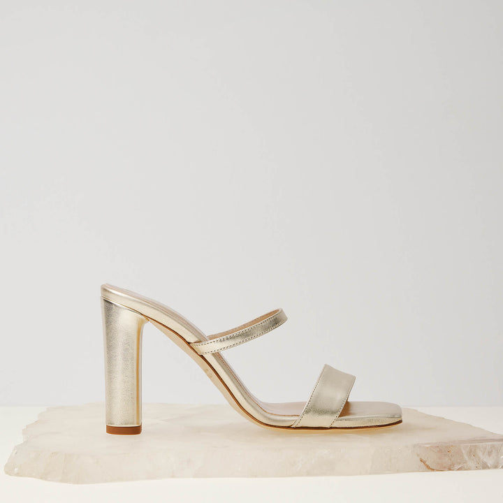 MARTINA PALE GOLD MULE SANDAL WHITE BUTTERFLY BOW