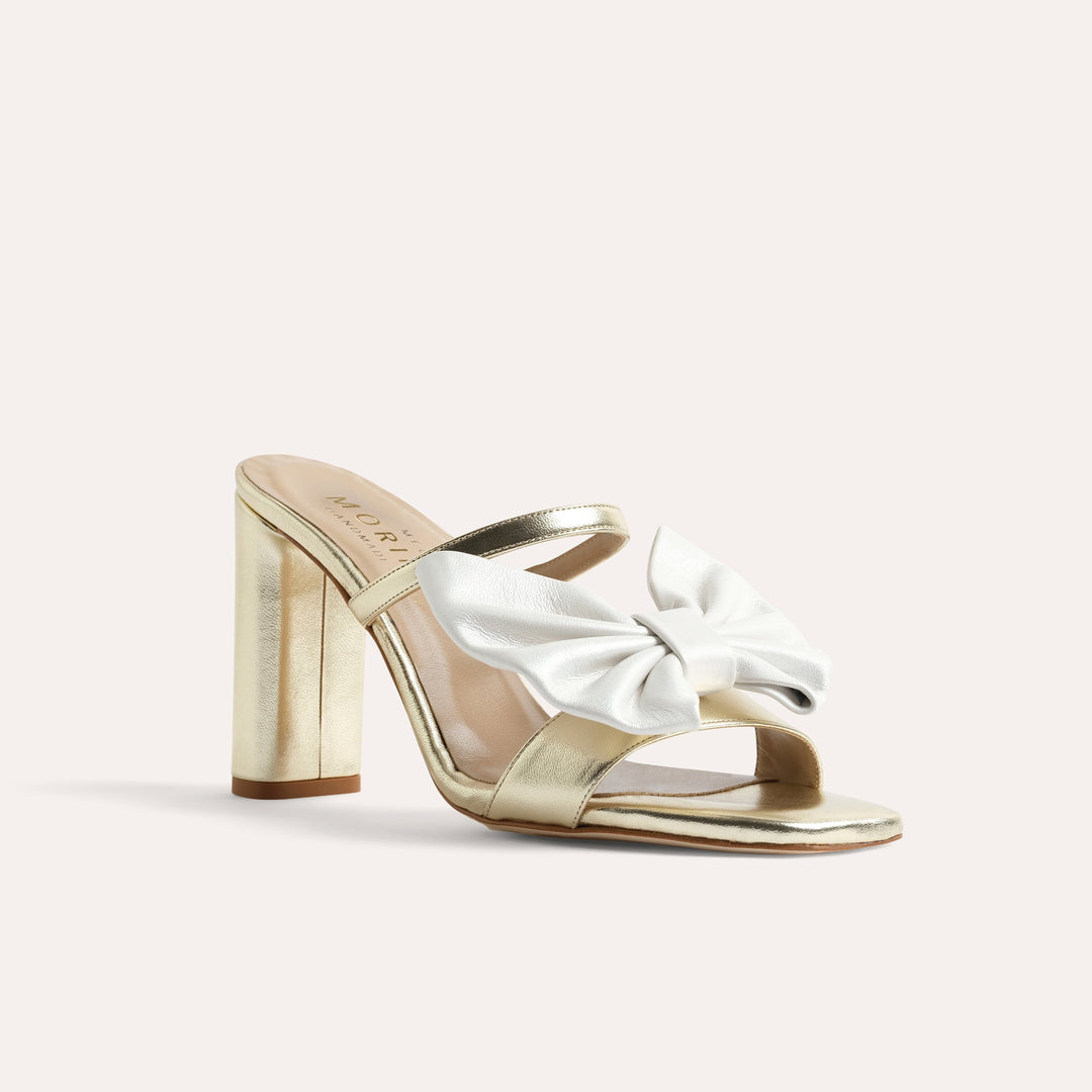 MARTINA PALE GOLD MULE SANDAL WHITE BUTTERFLY BOW