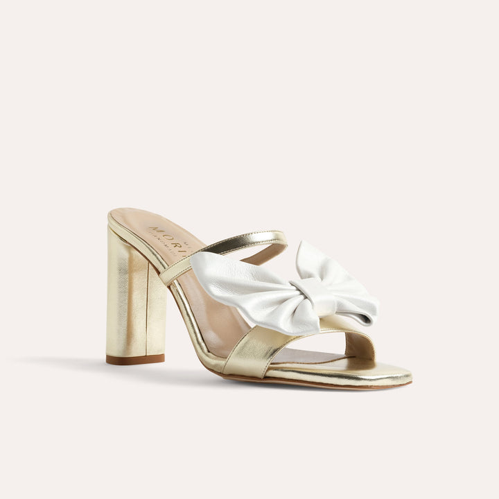 MARTINA PALE GOLD MULE SANDAL WHITE BUTTERFLY BOW