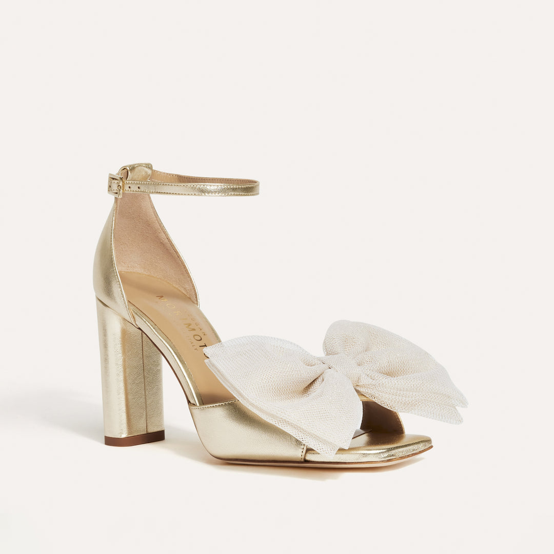 Tatiana Soft Gold Bridal Sandal Beige Tulle Bows Meggan Morimoto