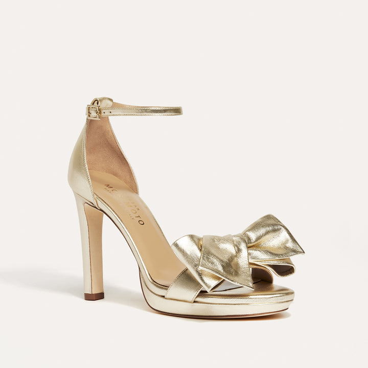 Victoria Pale Gold Platform Sandal Gold Obi Bow Meggan Morimoto