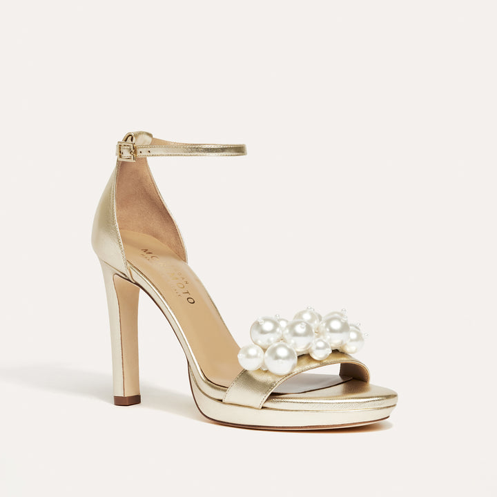 Victoria Pale Gold Platform Sandal Pearl Drops Meggan Morimoto