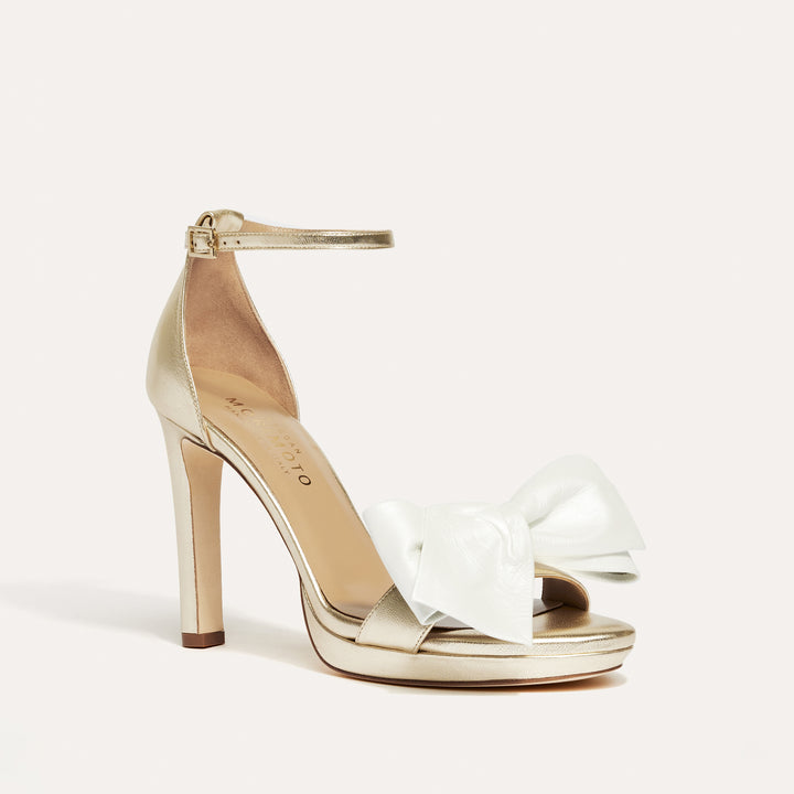 Victoria Pale Gold Platform Sandal Gold Obi Bow Meggan Morimoto