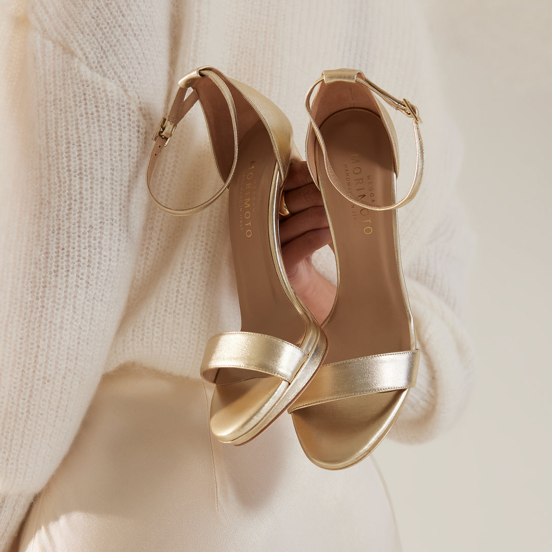 Victoria Gold Sandal Meggan Morimoto Bridal Shoes