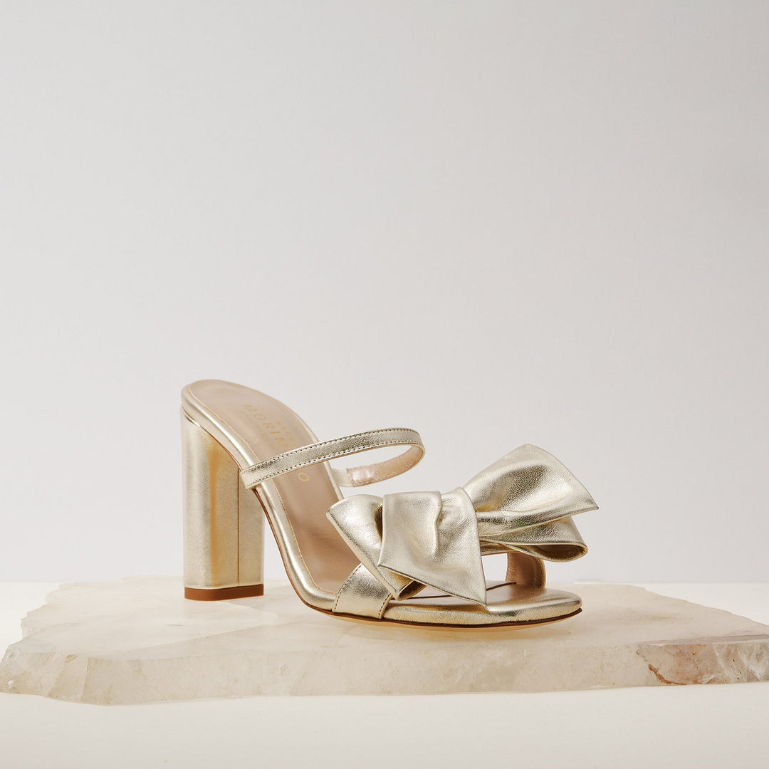 Martina Mule Gold OBI Bow Luxury Heels Meggan Morimoto