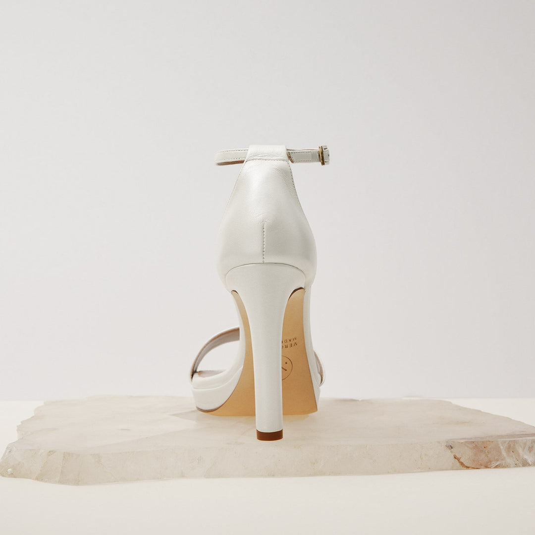 Victoria white platform wedding sandals back Meggan Morimoto