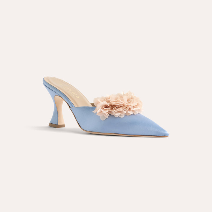 ALIX DUSTY BLUE MULE PUMP BEIGE BLOSSOMS 80