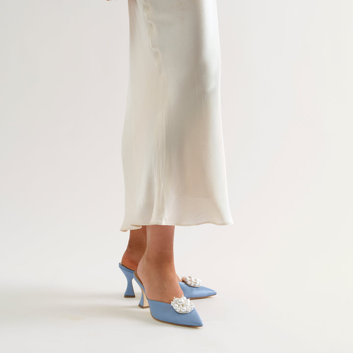 ALIX DUSTY BLUE MULE PUMP PEARL CLUSTERS 80