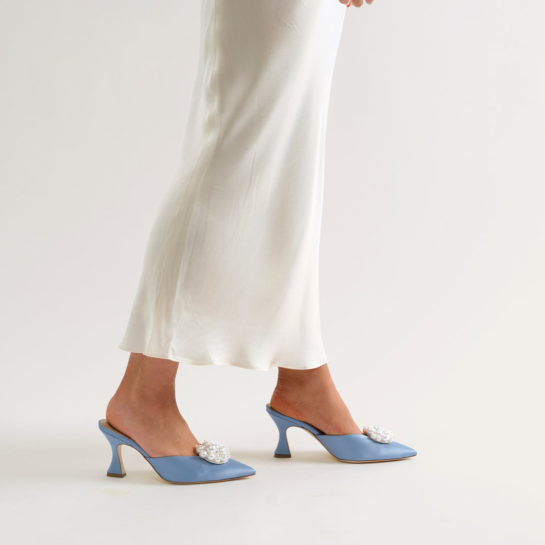 ALIX DUSTY BLUE MULE PUMP PEARL CLUSTERS 80