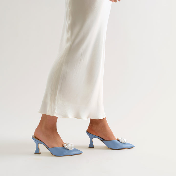 ALIX DUSTY BLUE MULE PUMP PEARL CLUSTERS 80