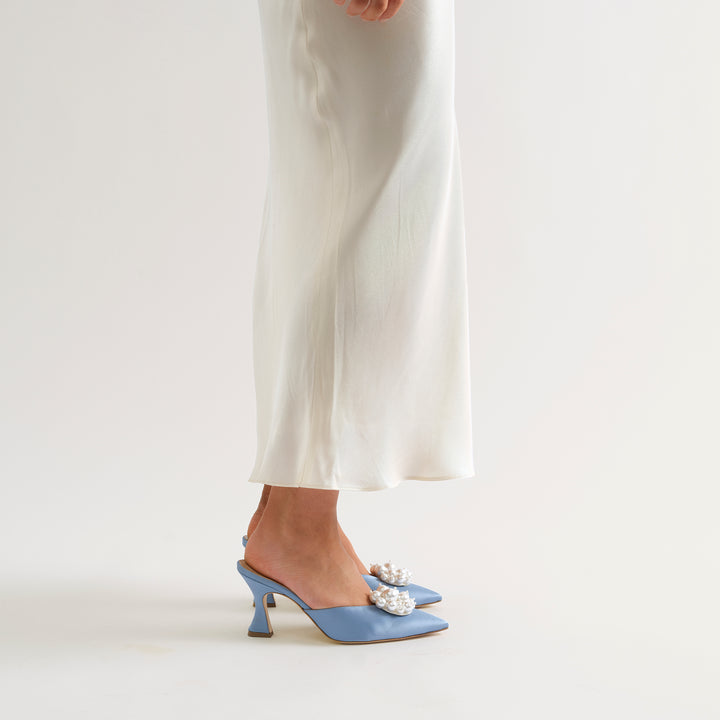 ALIX DUSTY BLUE MULE PUMP PEARL CLUSTERS 80