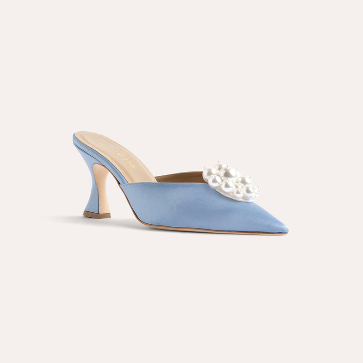 ALIX DUSTY BLUE MULE PUMP PEARL CLUSTERS 80