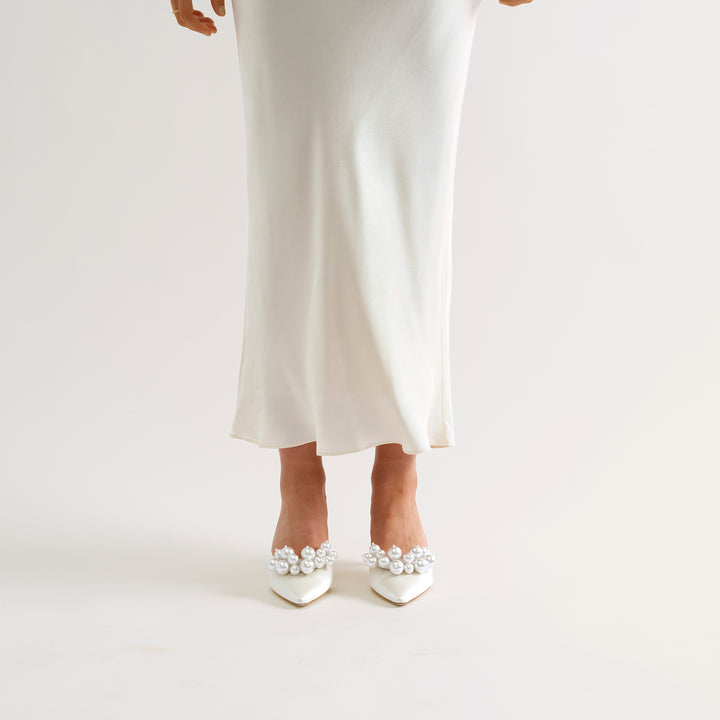 ALIX IVORY MULE PUMP PEARL CRESCENTS 80