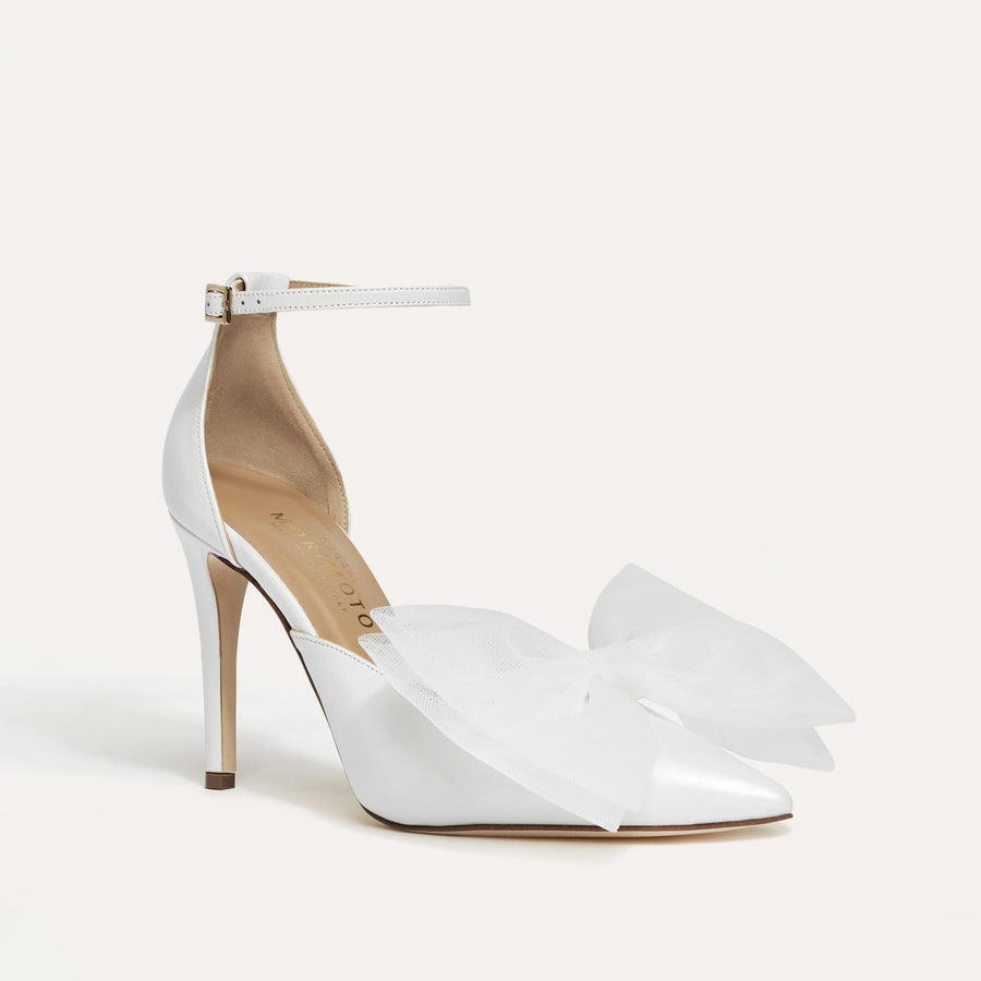    Alma Pearlised White Pump White Tulle Bows MegganMorimoto