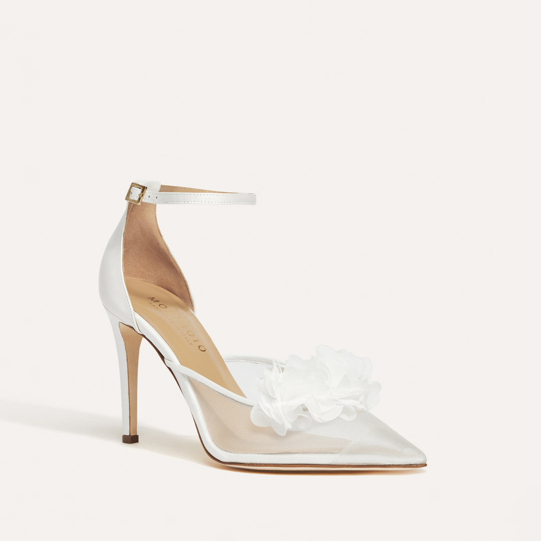 Alma White Mesh Pump White Blossoms Meggan Morimoto