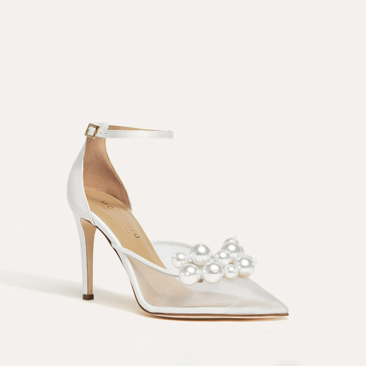 Alma White Mesh Pump Pearl Crescents Meggan Morimoto