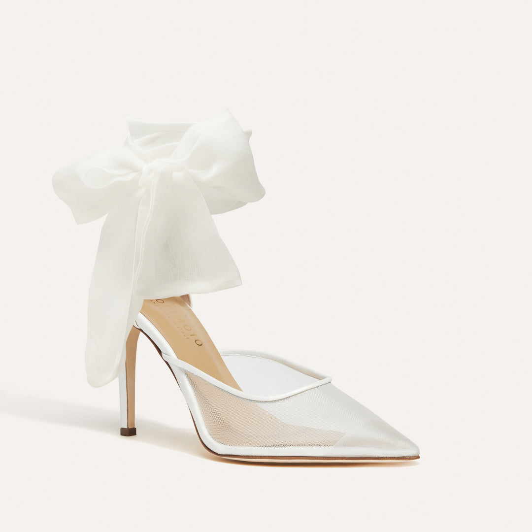 Alma White Mesh Pump Silk Wraps Meggan Morimoto