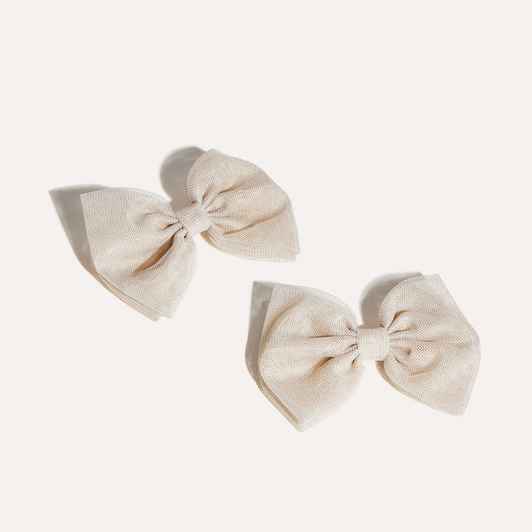 Beige tulle bow detachable bridal accessory for shoes Meggan Morimoto