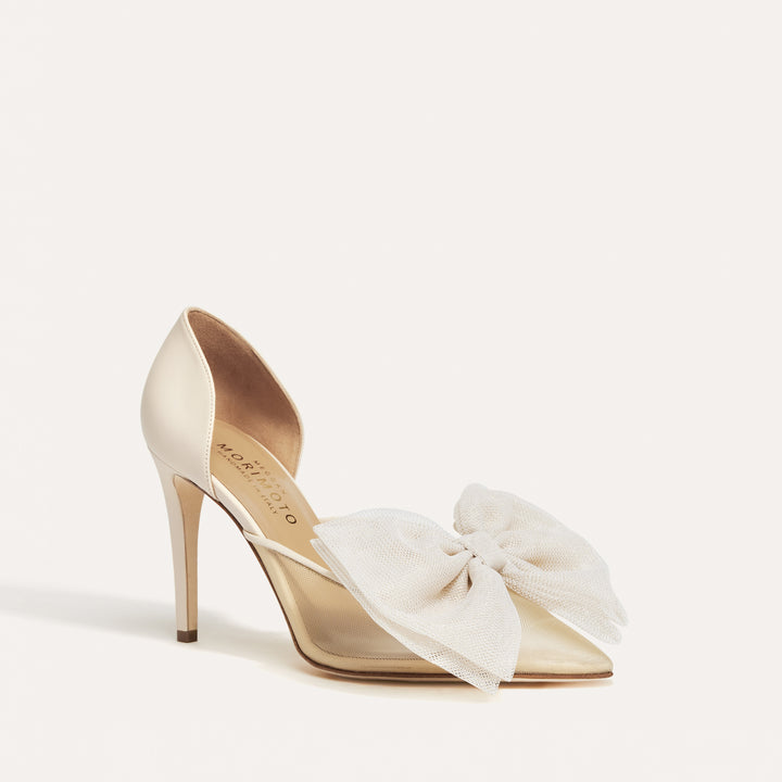 Bianca Beige Mesh Pump Beige Tulle Bows Meggan Morimoto