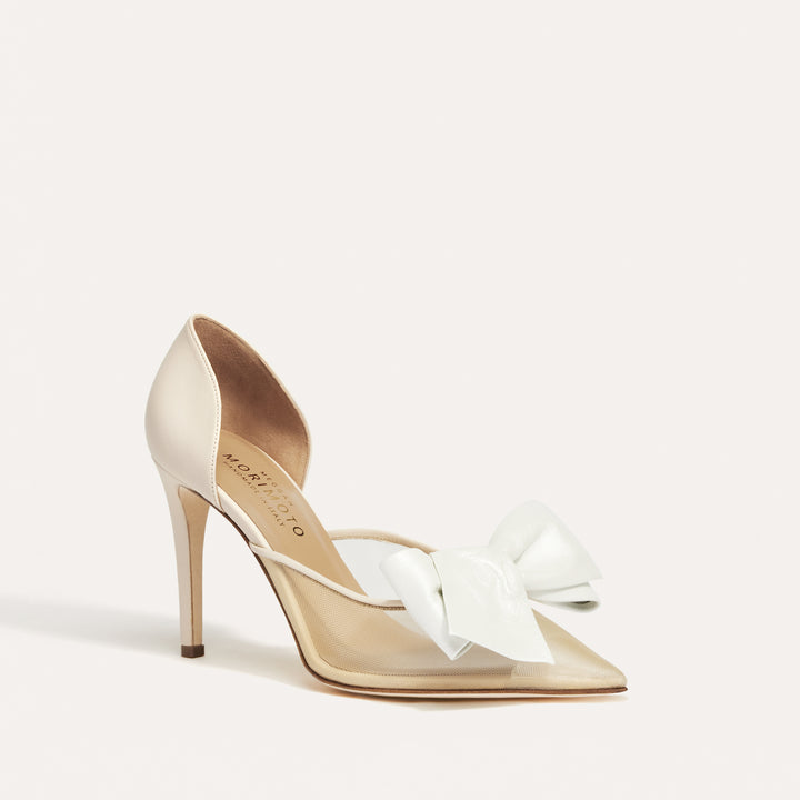 Bianca Beige Mesh Pump White Obi Bow Meggan Morimoto