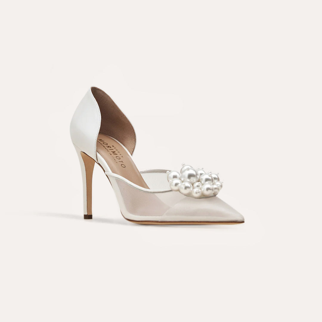 BIANCA WHITE MESH PUMP PEARL CLUSTER