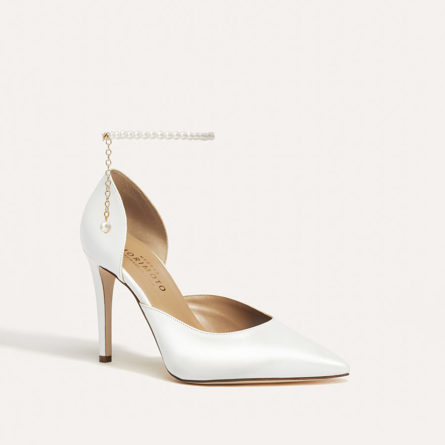 Bianca Pearlised White Pointed Toe Bridal Pump Pearl Anklet Meggan Morimoto