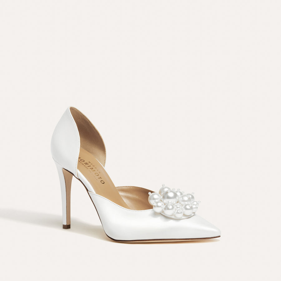 Bianca White Leather Bridal Pumps Pearl Clusters Meggan Morimoto
