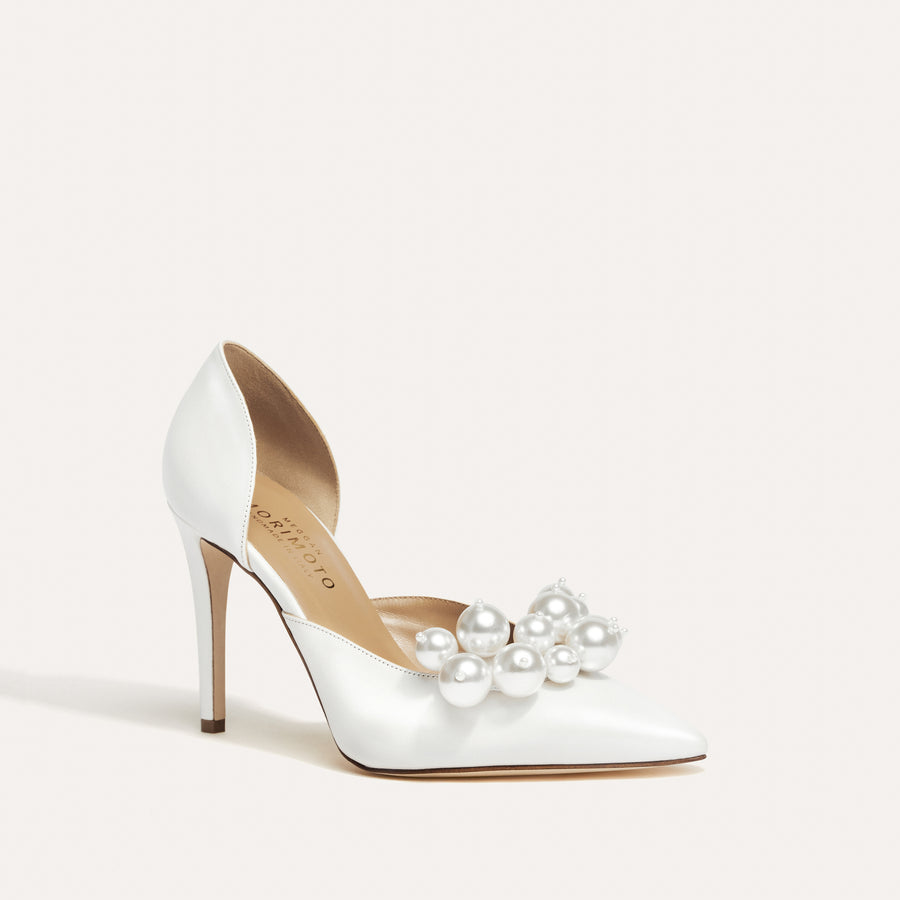 Bianca White Wedding Pumps Detachable Pearl Crescent Meggan Morimoto