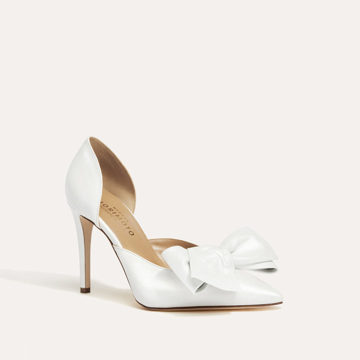 Bianca White Leather Bridal Pump Detachable White Obi Bow Meggan Morimoto