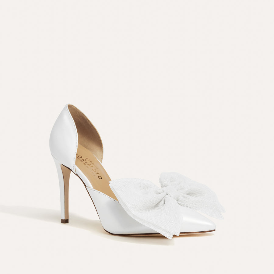 Bianca Pearlised White Bridal Pump Detachable White Tulle Bow Meggan Morimoto