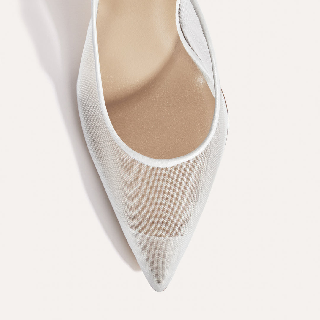 Bianca White Mesh Pump Top View Meggan Morimoto