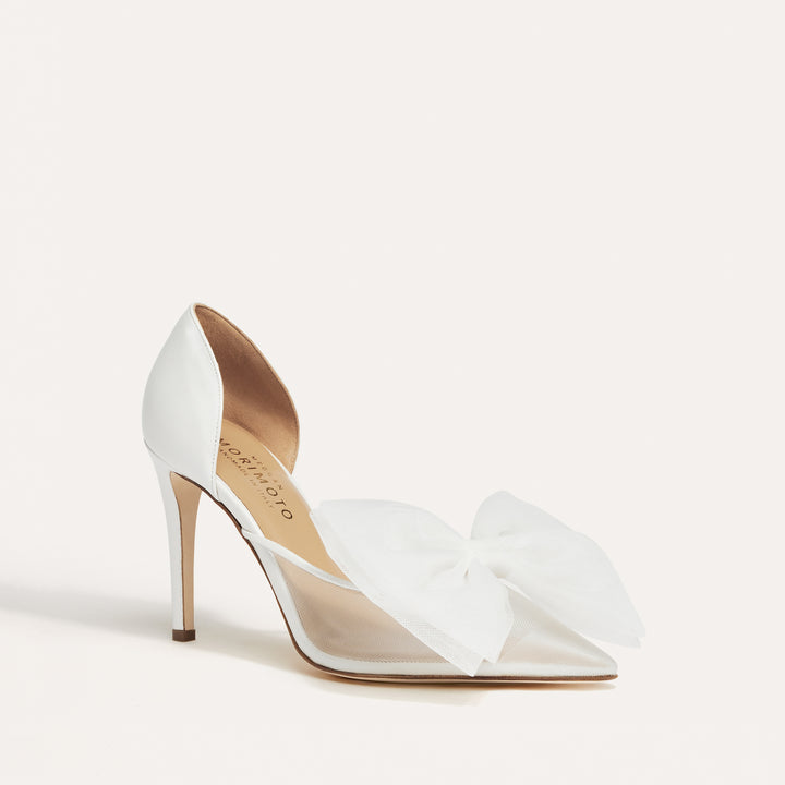 Bianca Pearlised White Wedding Pump Detachable White Tulle Bow Meggan Morimoto