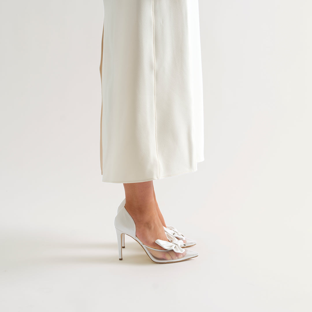 BIANCA WHITE MESH PUMP WHITE BUTTERFLY BOW